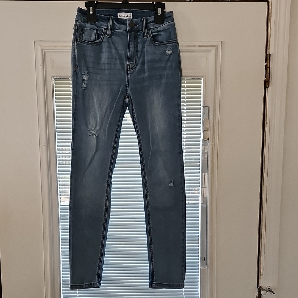 Trendy Distressed Blue Skinny Jeans - Picture 1 of 3